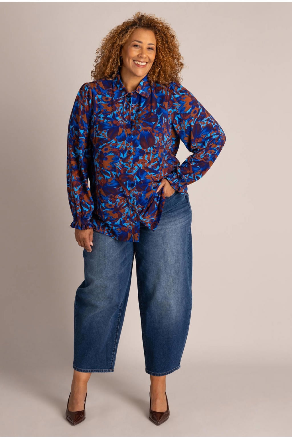 Colletta Plus Size blouse met print - blauw/rood