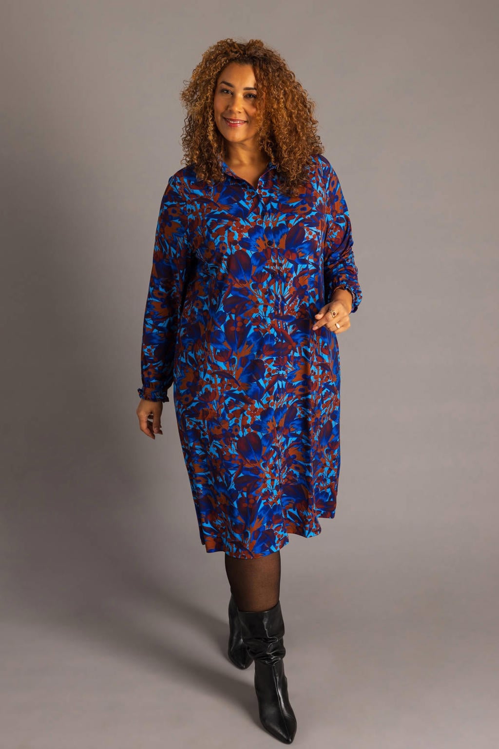 Colletta Plus Size blousejurk met print - blauw/oranje