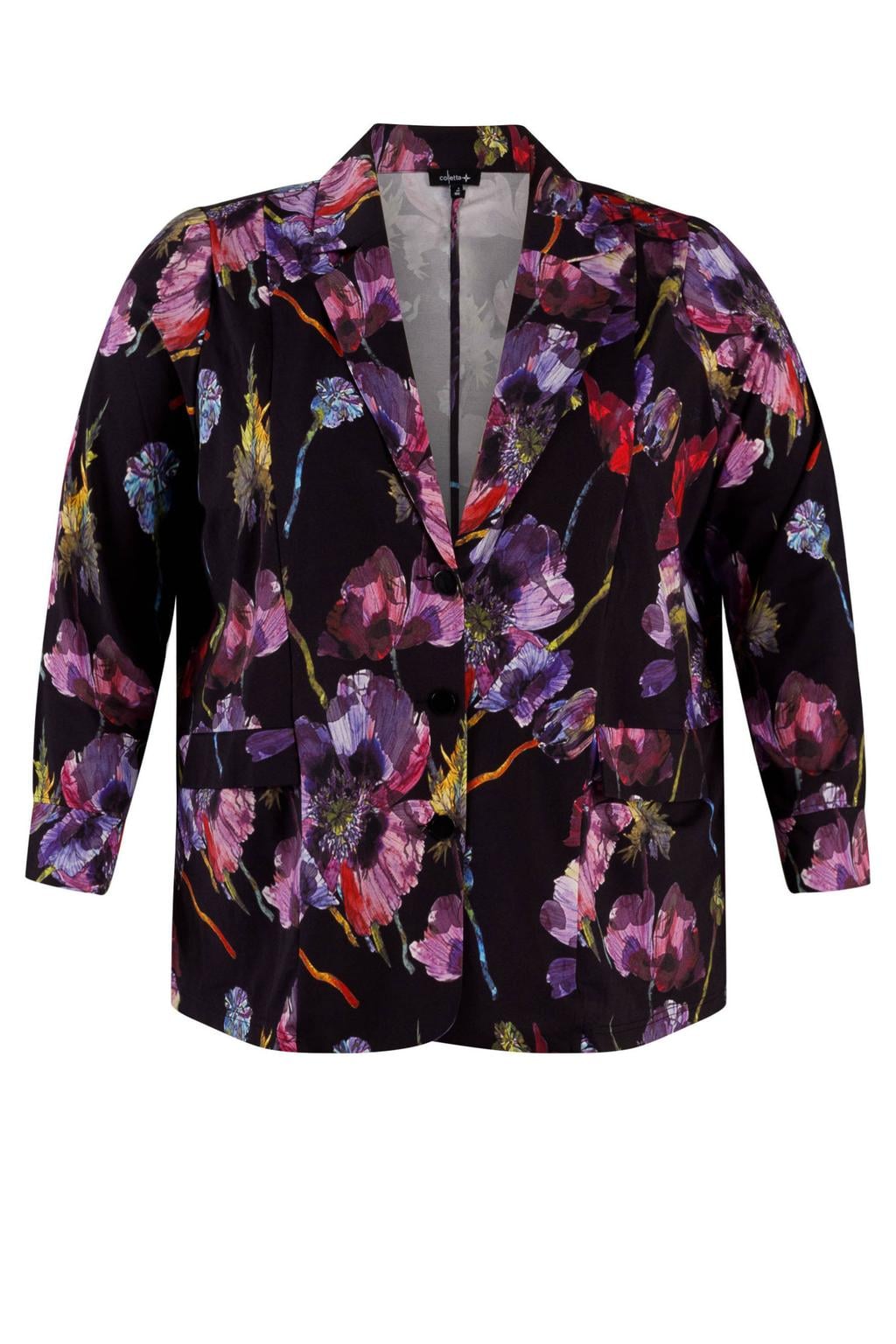 Zwart, roze en paarse dames Colletta blazer van viscose met lange mouwen, reverskraag en knoopsluiting