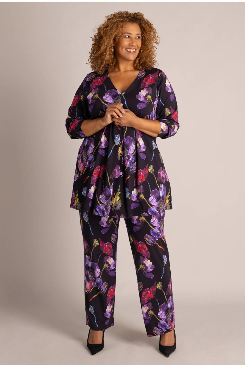 Colletta Plus Size tuniek met print - zwart/paars/roze