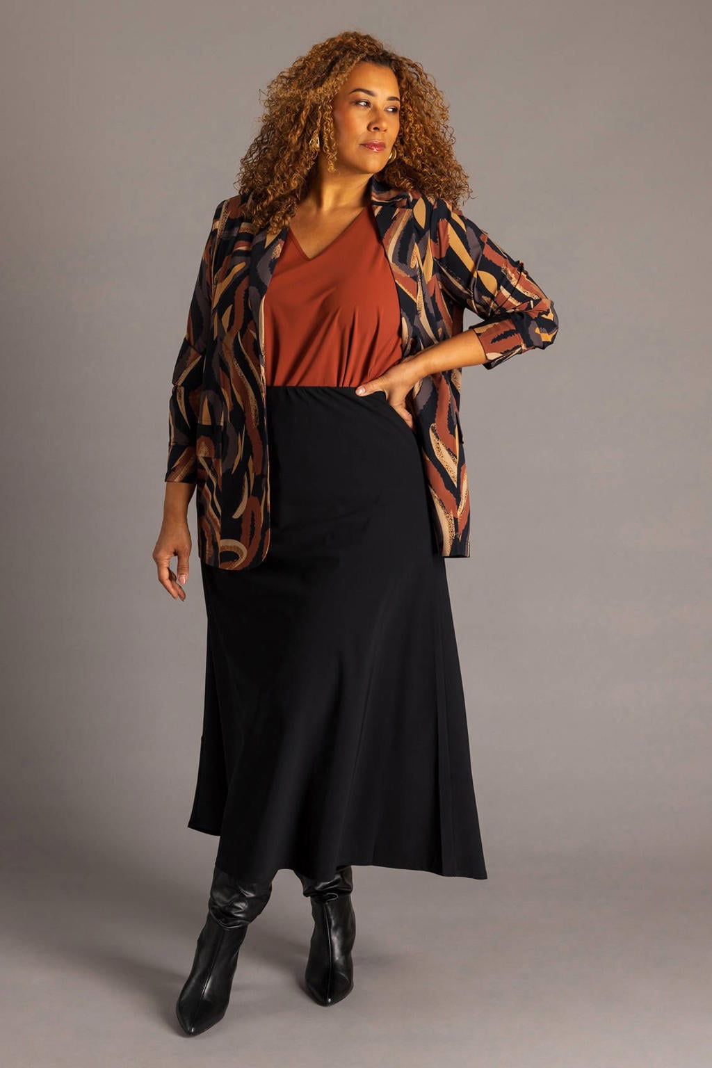Colletta Plus Size A-lijn rok - zwart