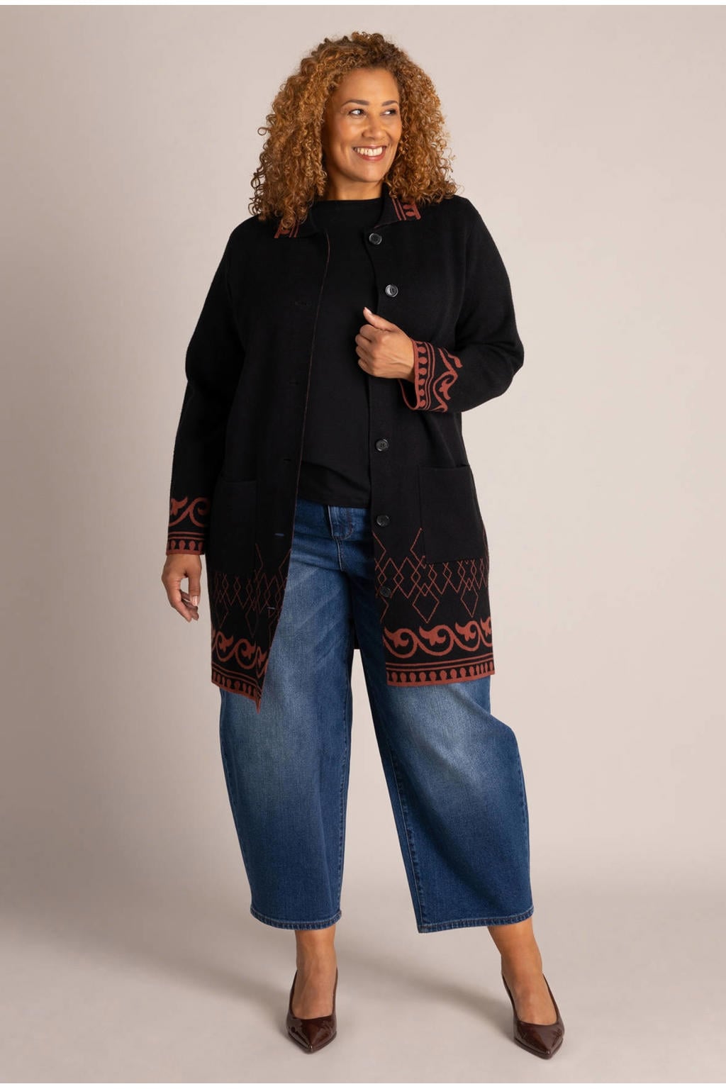Colletta gebreid vest met print - zwart/oranje