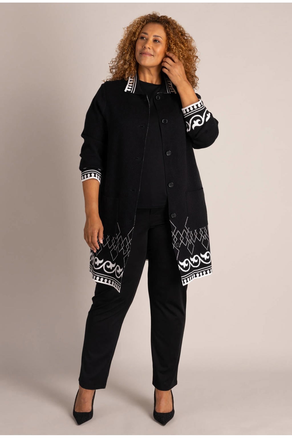 Colletta gebreid vest met print - zwart/wit