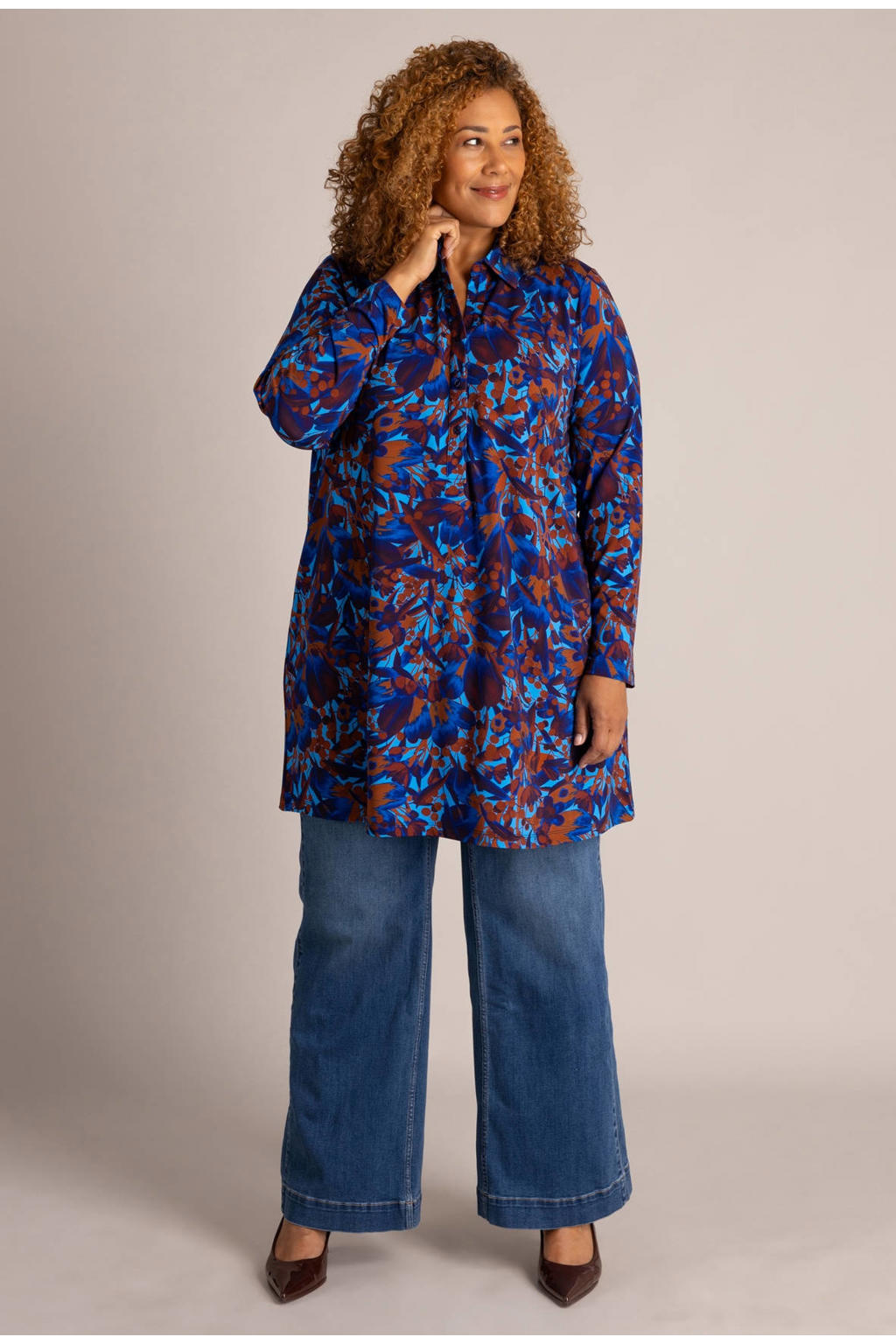 Colletta Plus Size tuniek met print - blauw/oranje