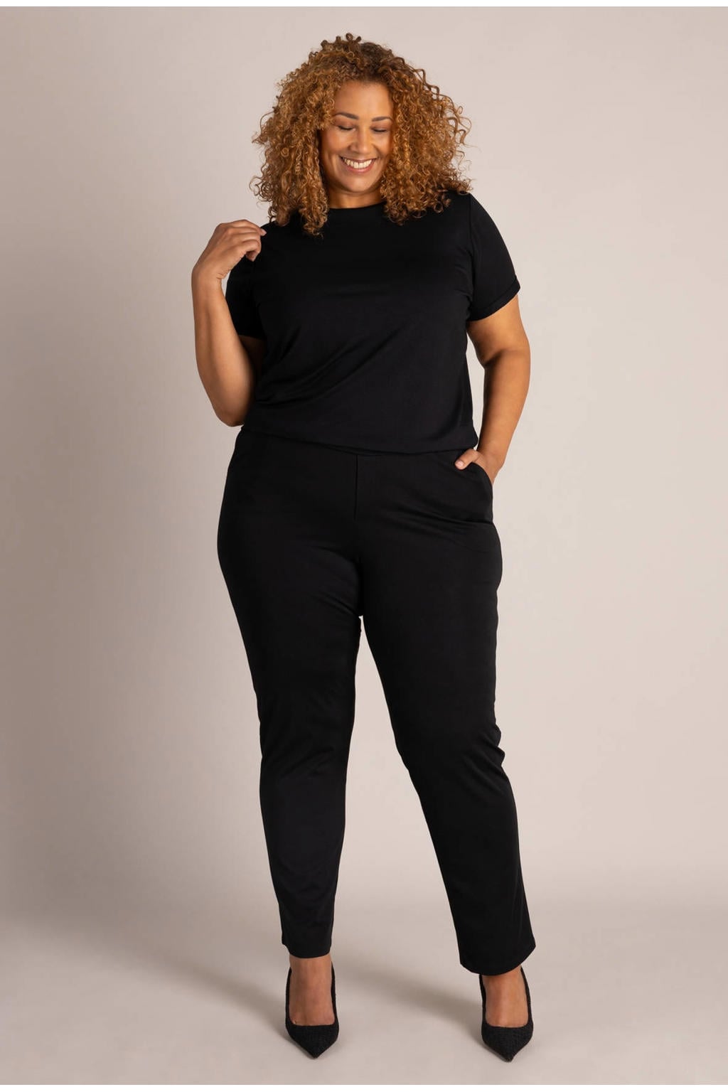 Colletta Plus Size slim fit broek - zwart