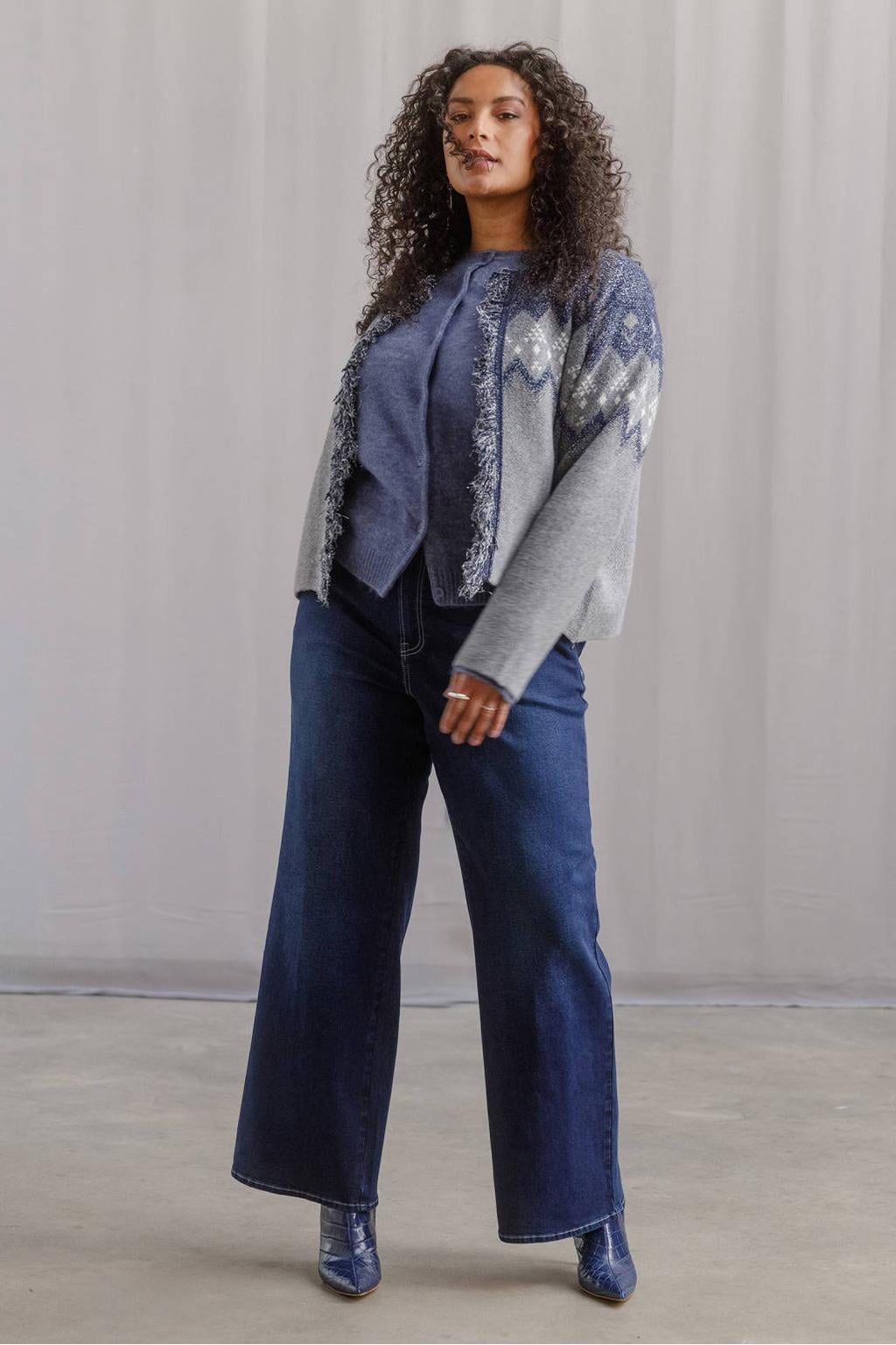 Yest Curve Plus Size wide leg jeans - dark blue denim