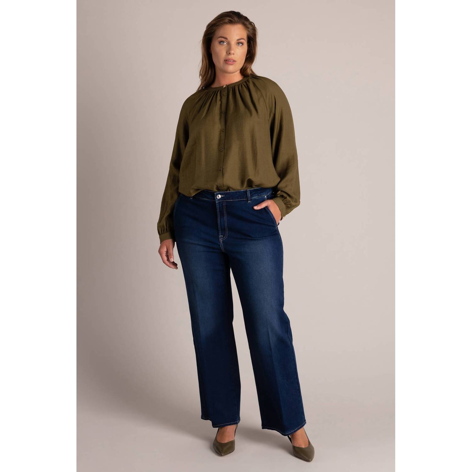 Yest Curve Plus Size wide leg jeans dark blue denim