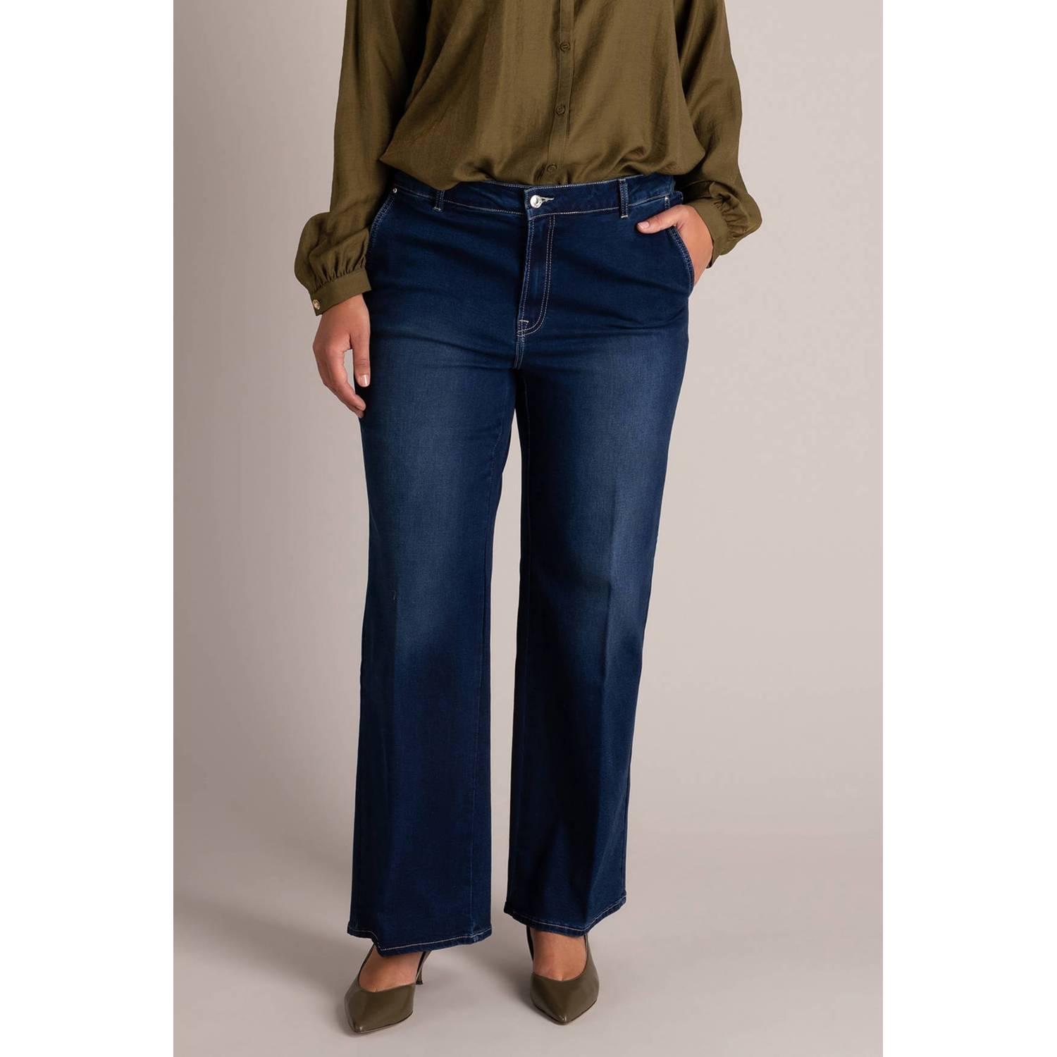 Yest Curve Plus Size wide leg jeans dark blue denim