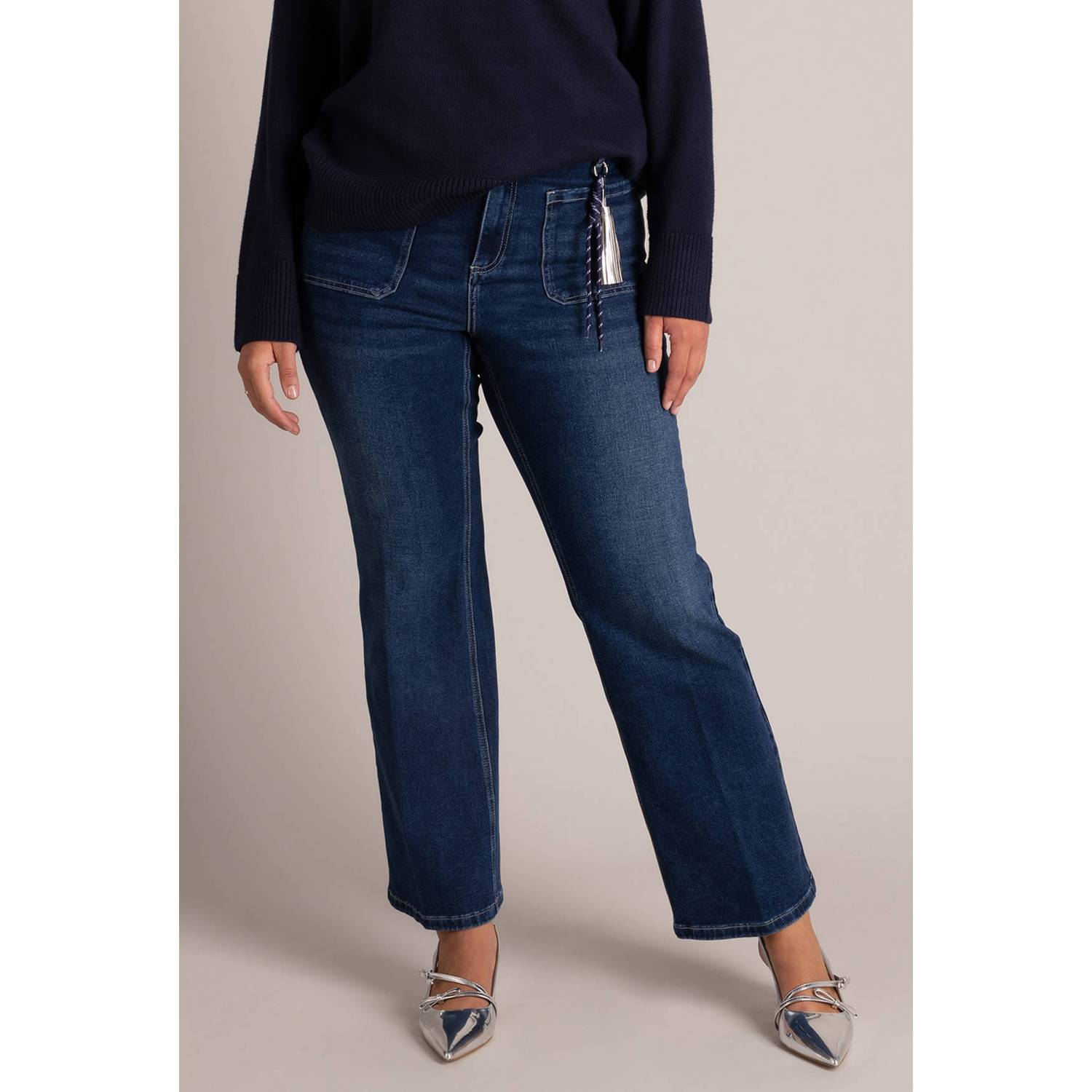 Yest Curve Plus Size flared jeans dark blue denim