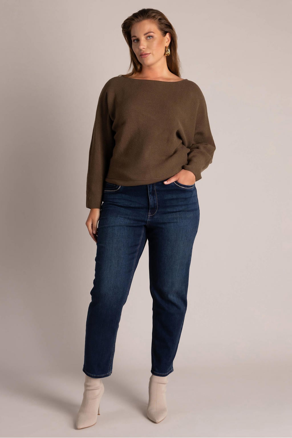 Yest Curve Plus Size cropped jeans - donkerblauw denim