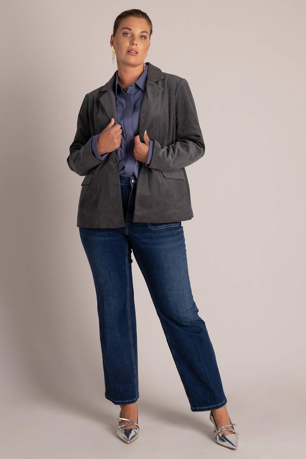 Yest Curve Plus Size regular blazer - grijs