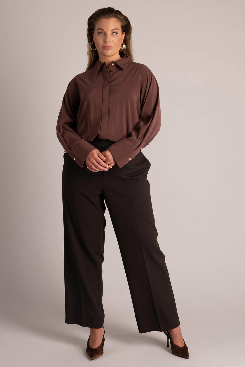 Yest Curve Plus Size blouse - roodbruin