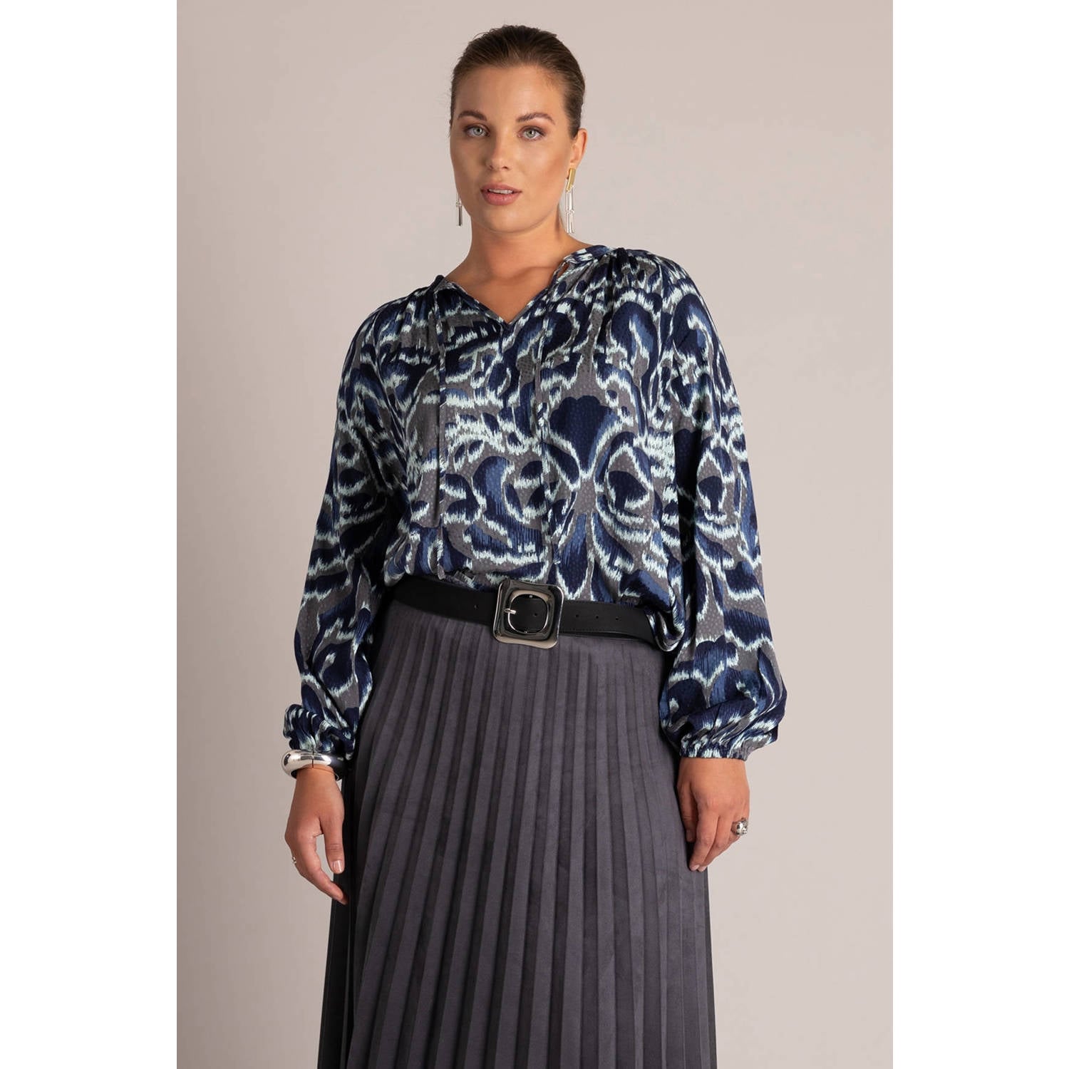 Yest Curve Plus Size top met print blauw