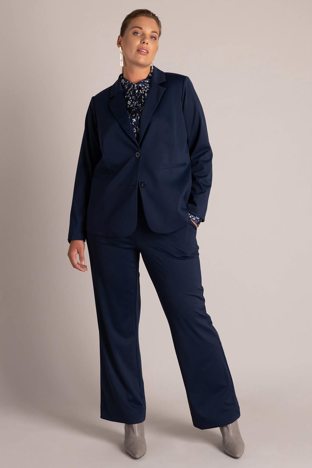 Yest Curve Plus Size travelstof regular fit blazer - donkerblauw