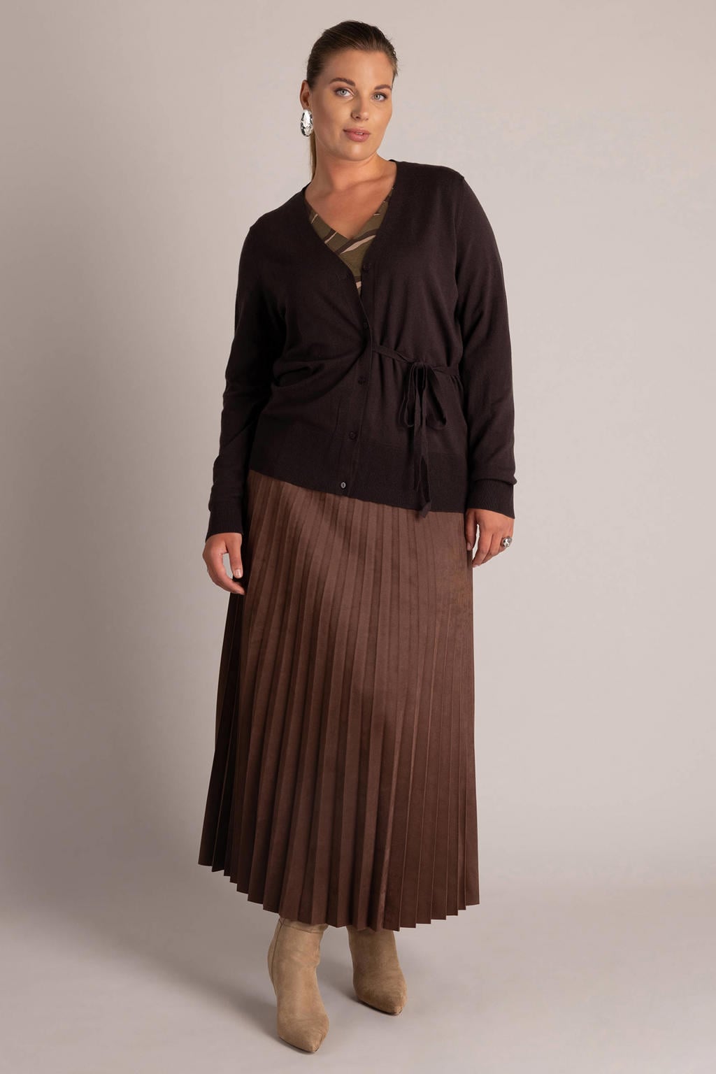 Yest Curve Plus Size gebreid vest - bruin