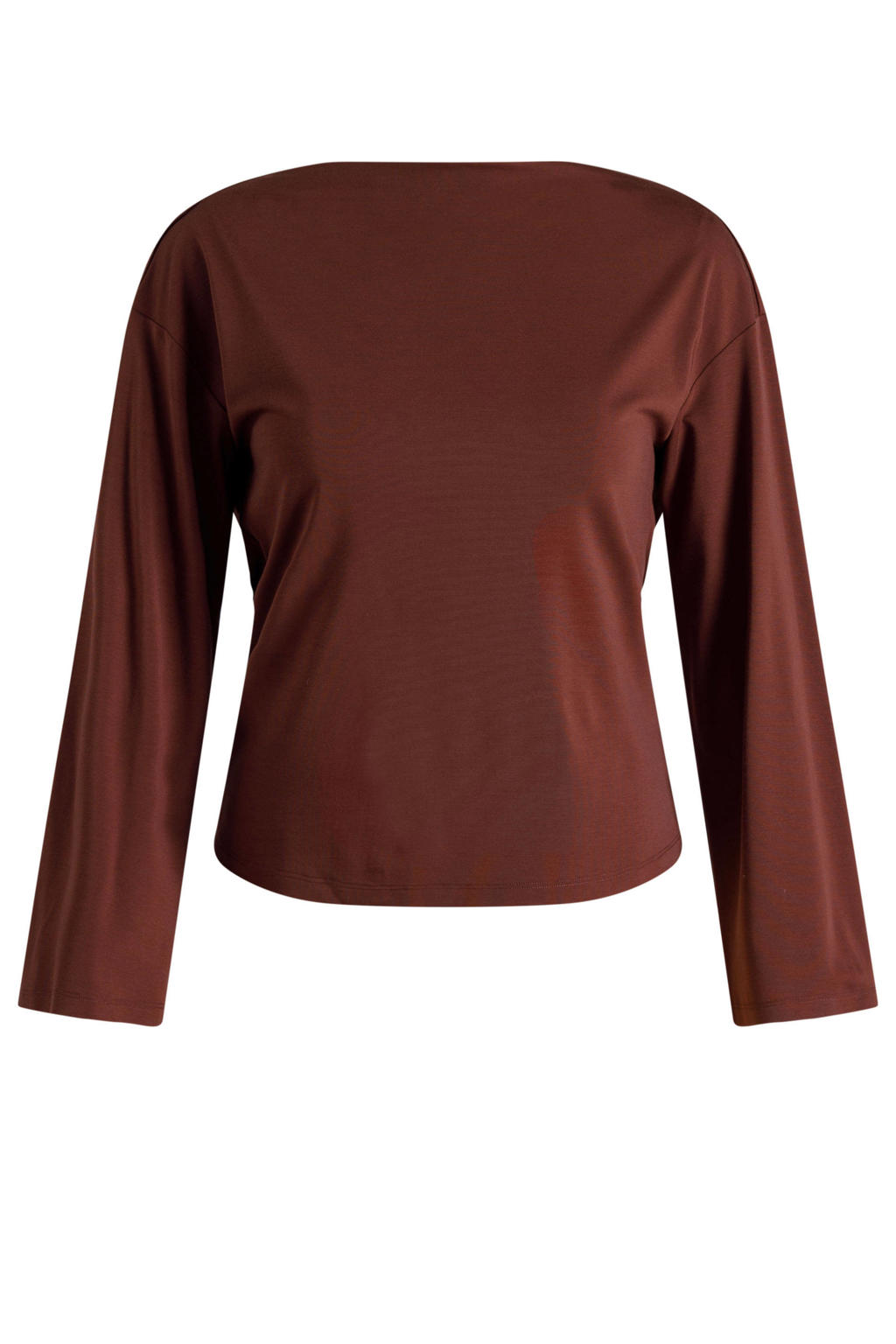Roodbruine dames Yest Curve Plus Size top bruin van viscose met effen en lange mouwen