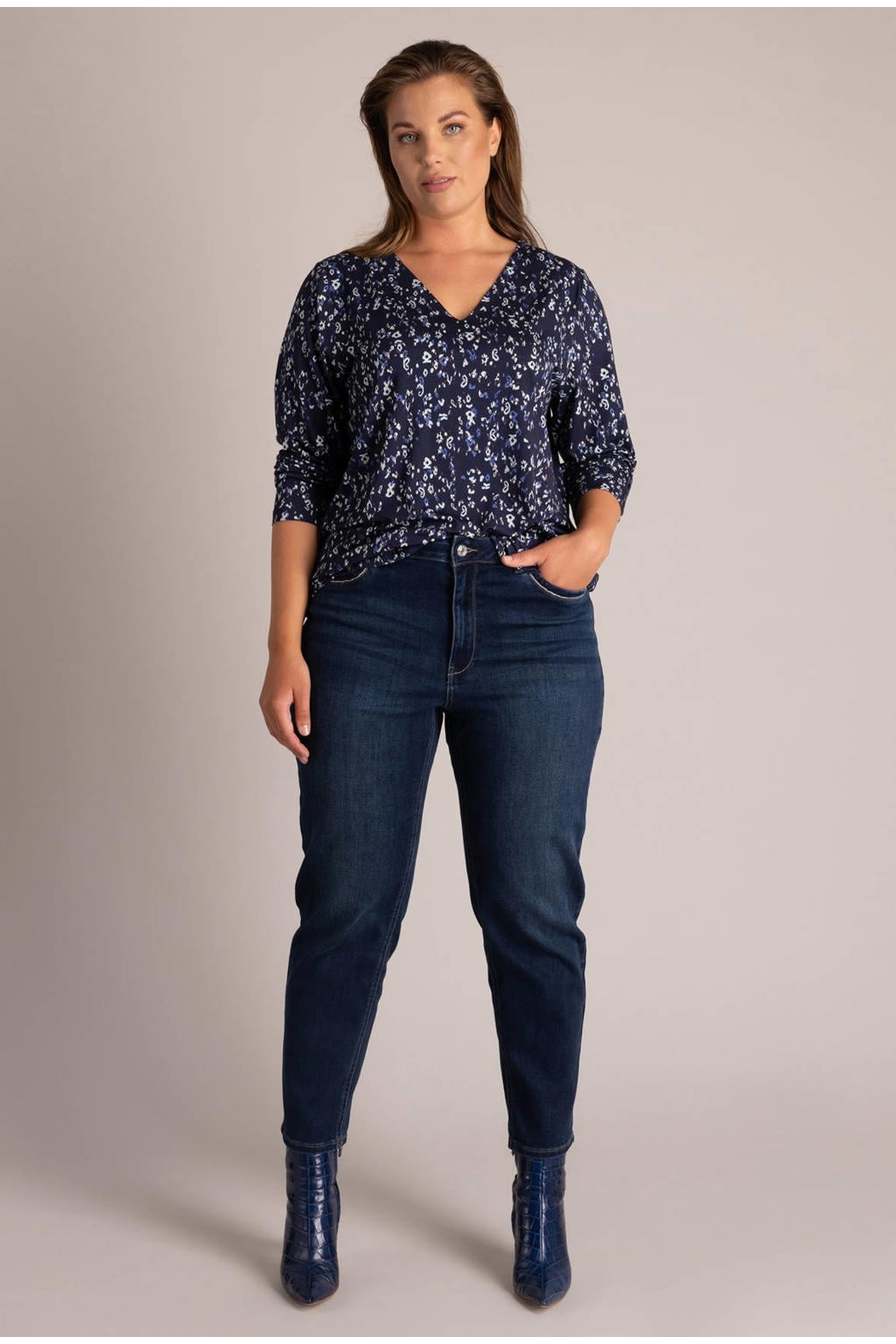 Yest Curve Plus Size top met print - donkerblauw