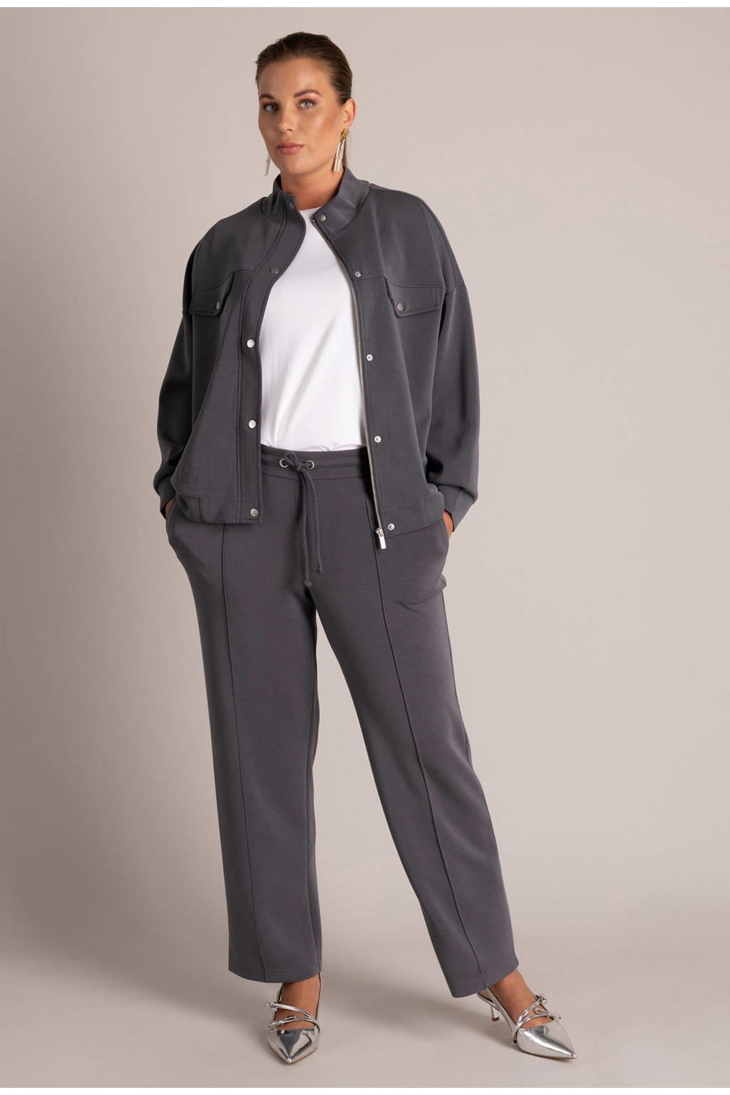 Yest Curve Plus Size straight leg casual broek - grijs