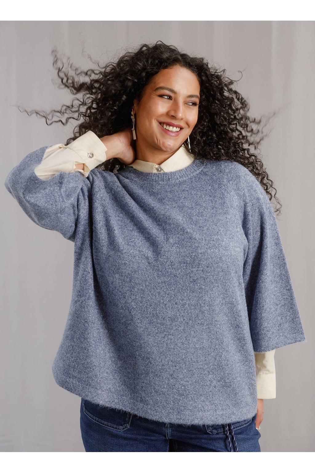 Yest Curve Plus Size gebreide trui met glitters - lichtblauw