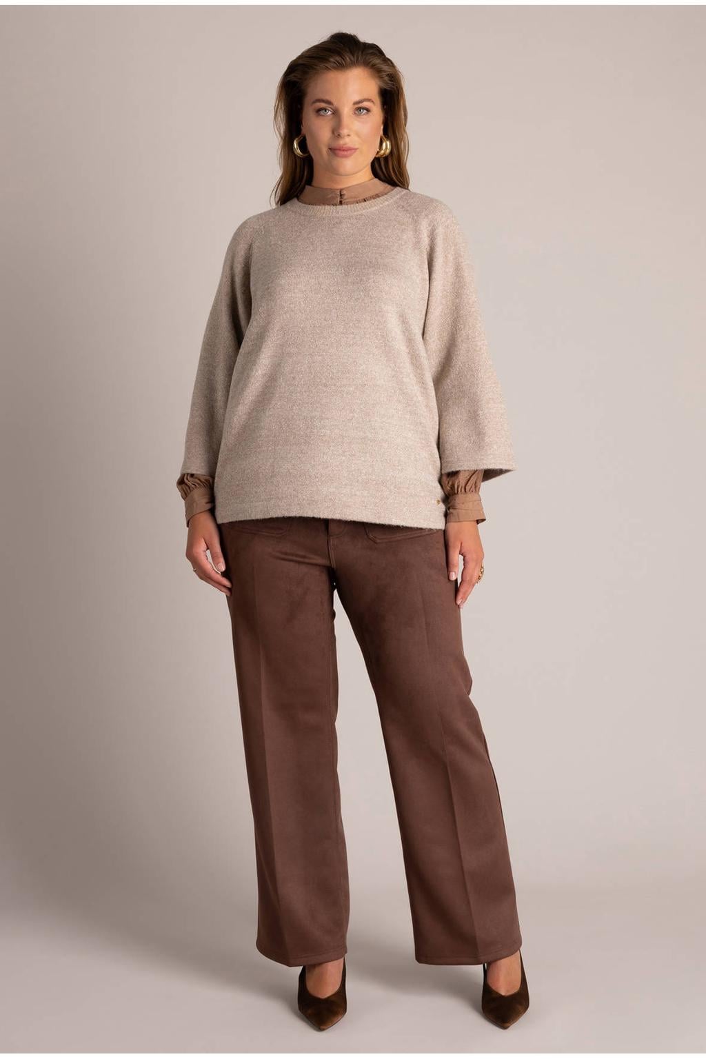 Yest Curve Plus Size gebreide trui met glitters - beige
