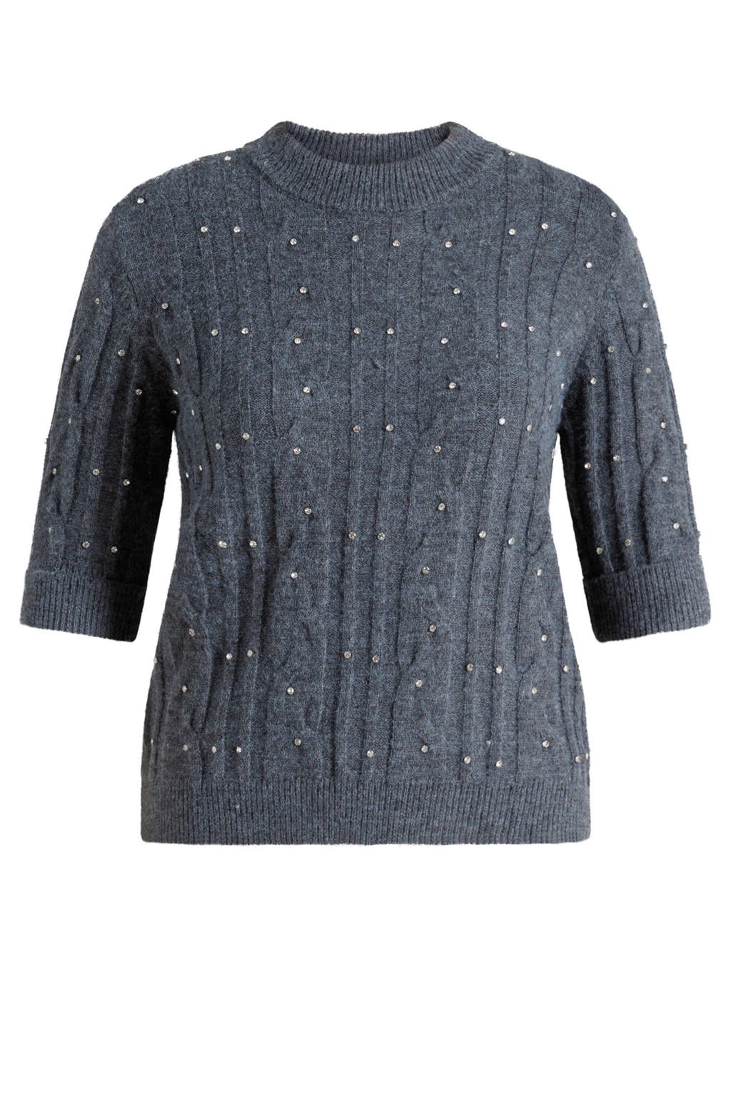 Yest Curve Plus Size gebreide kabeltrui met glitters - grijs