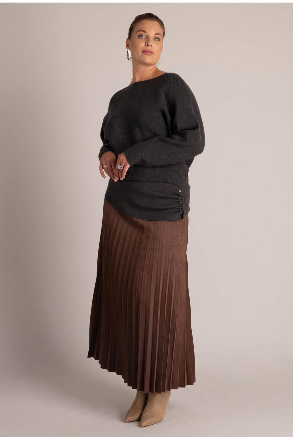 Yest Curve Plus Size gebreide trui - grijs