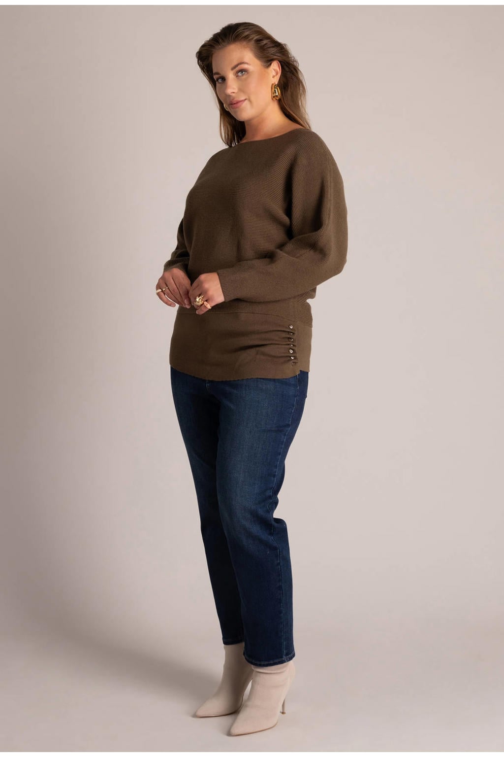 Yest Curve Plus Size gebreide trui - olijfgroen