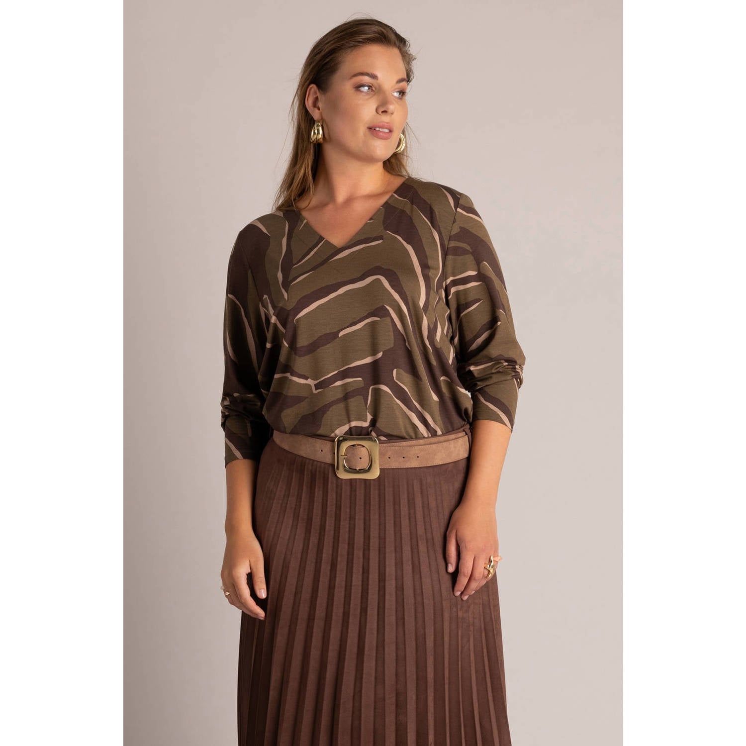 Yest Curve Plus Size top met print bruin groen