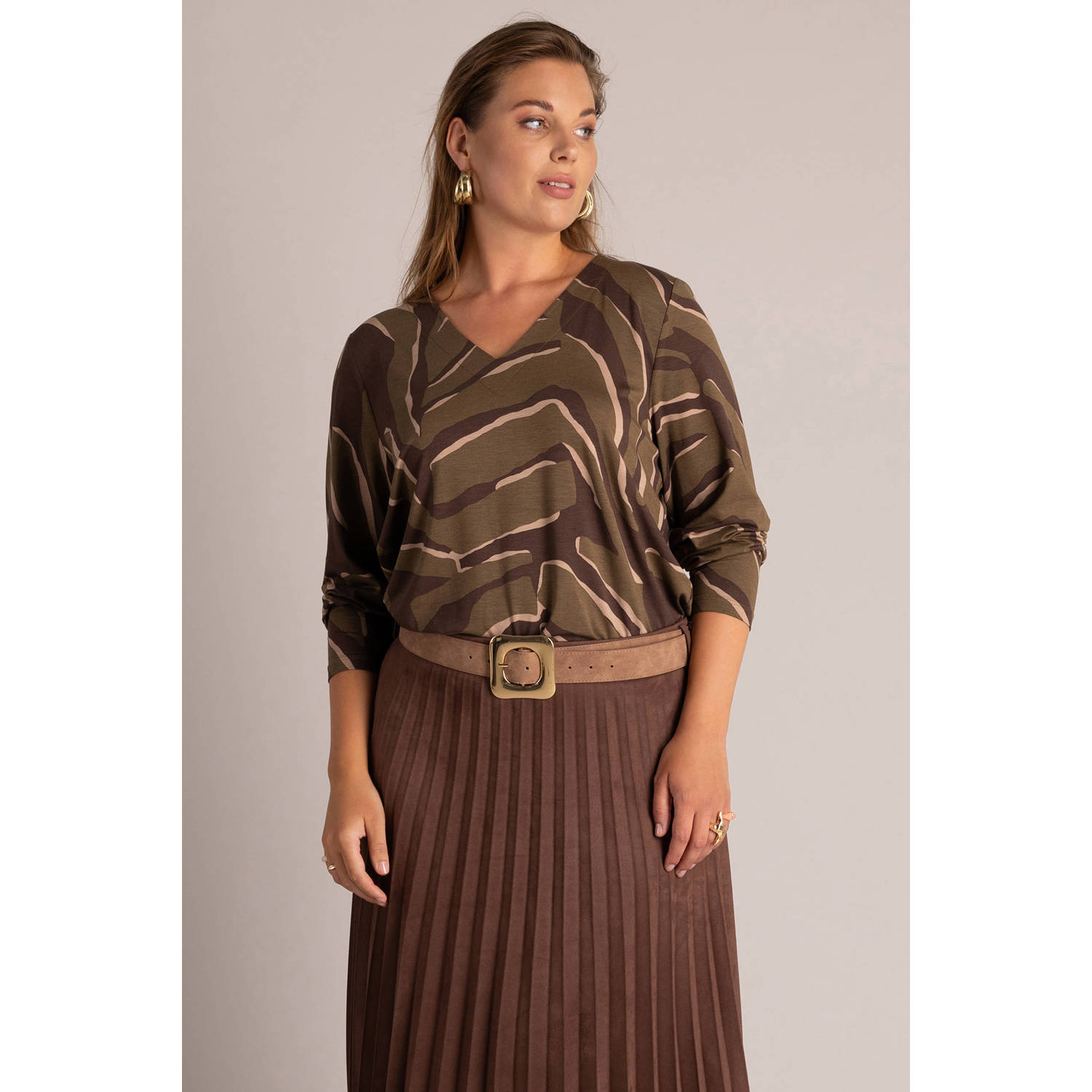 Yest Curve Plus Size top met print bruin groen