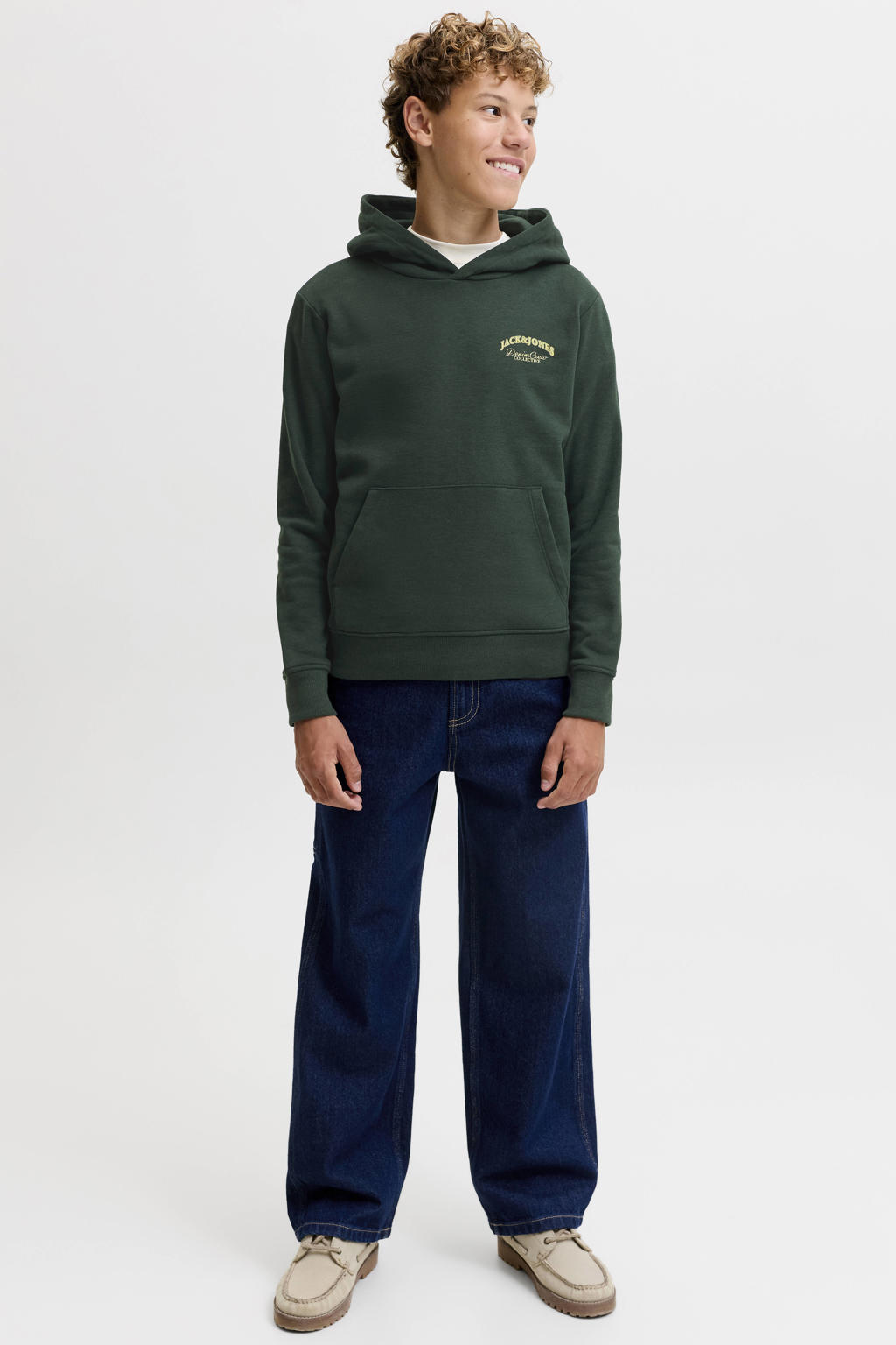 JACK & JONES JUNIOR rechtvallende hoodie met backprint - donkergroen