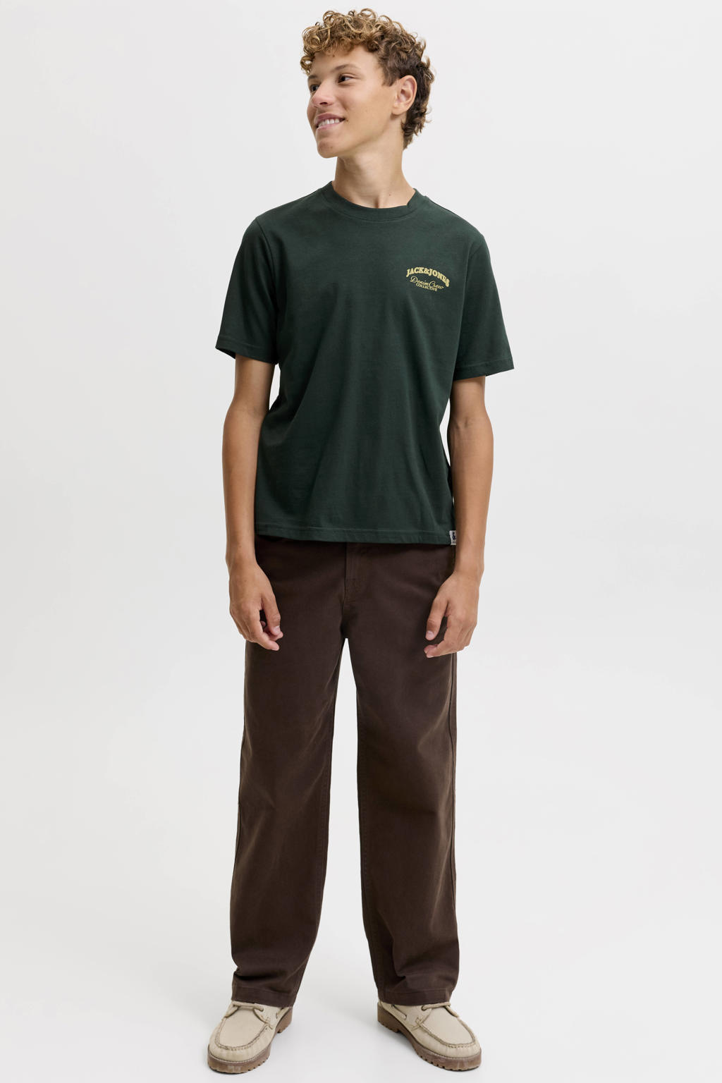 JACK & JONES JUNIOR rechtvallend T-shirt met backprint - donkergroen