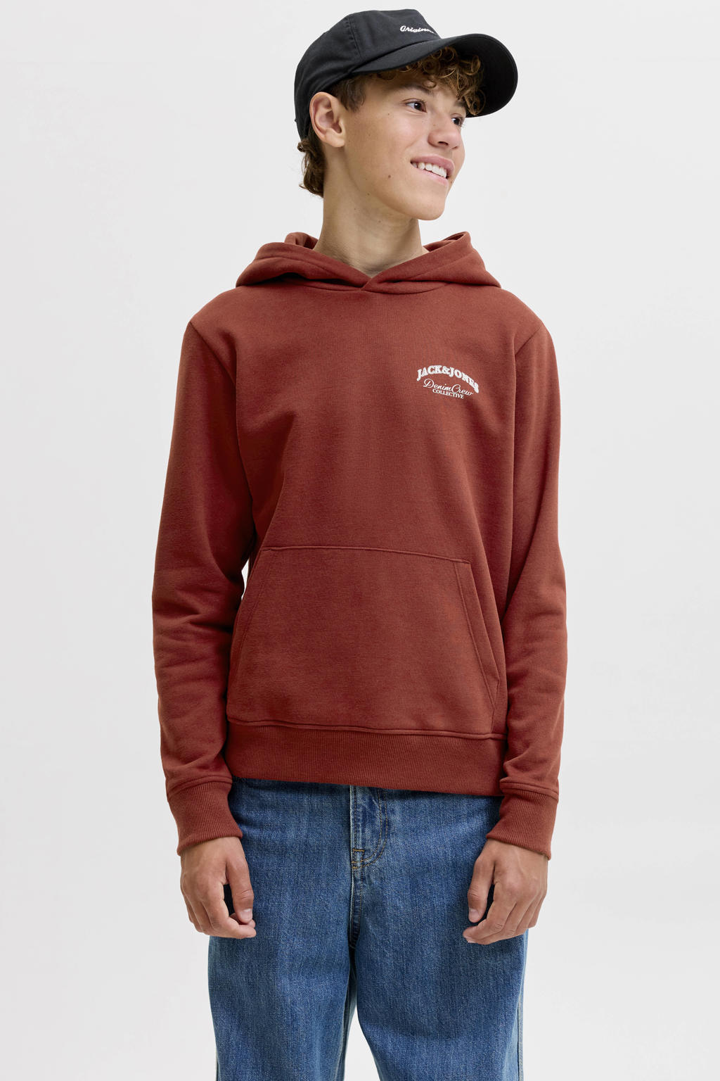 JACK & JONES JUNIOR rechtvallende hoodie met backprint - rood