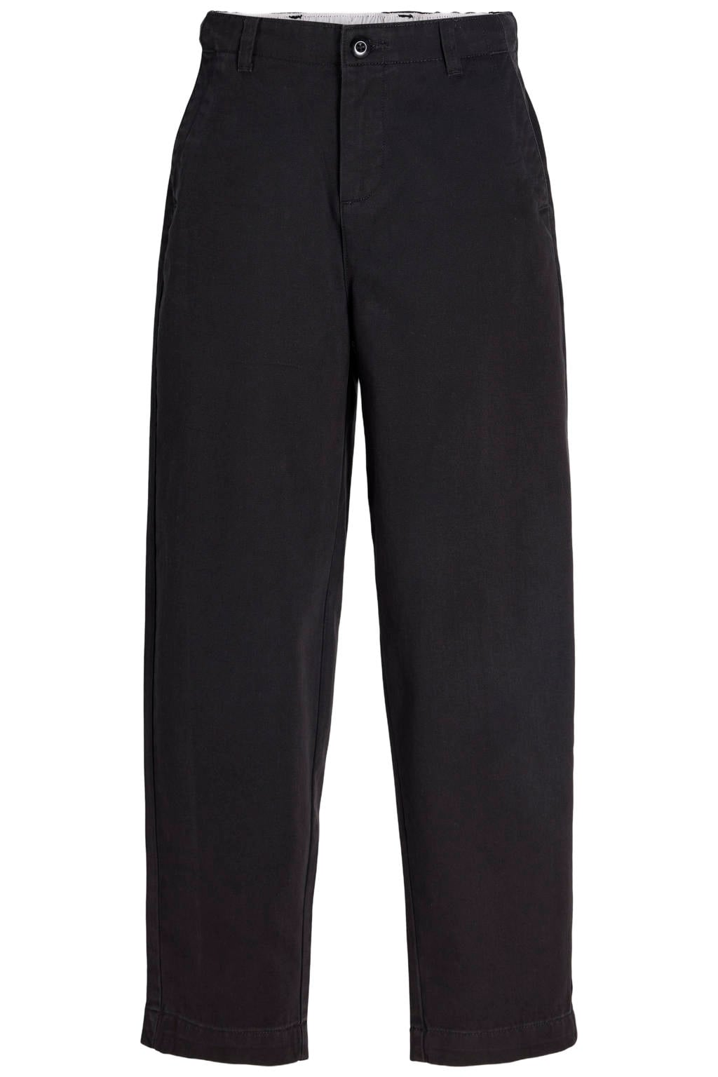 Zwarte jongens JACK & JONES JUNIOR barrel sweatpants van katoen met high waist, rits- en knoopsluiting en effen