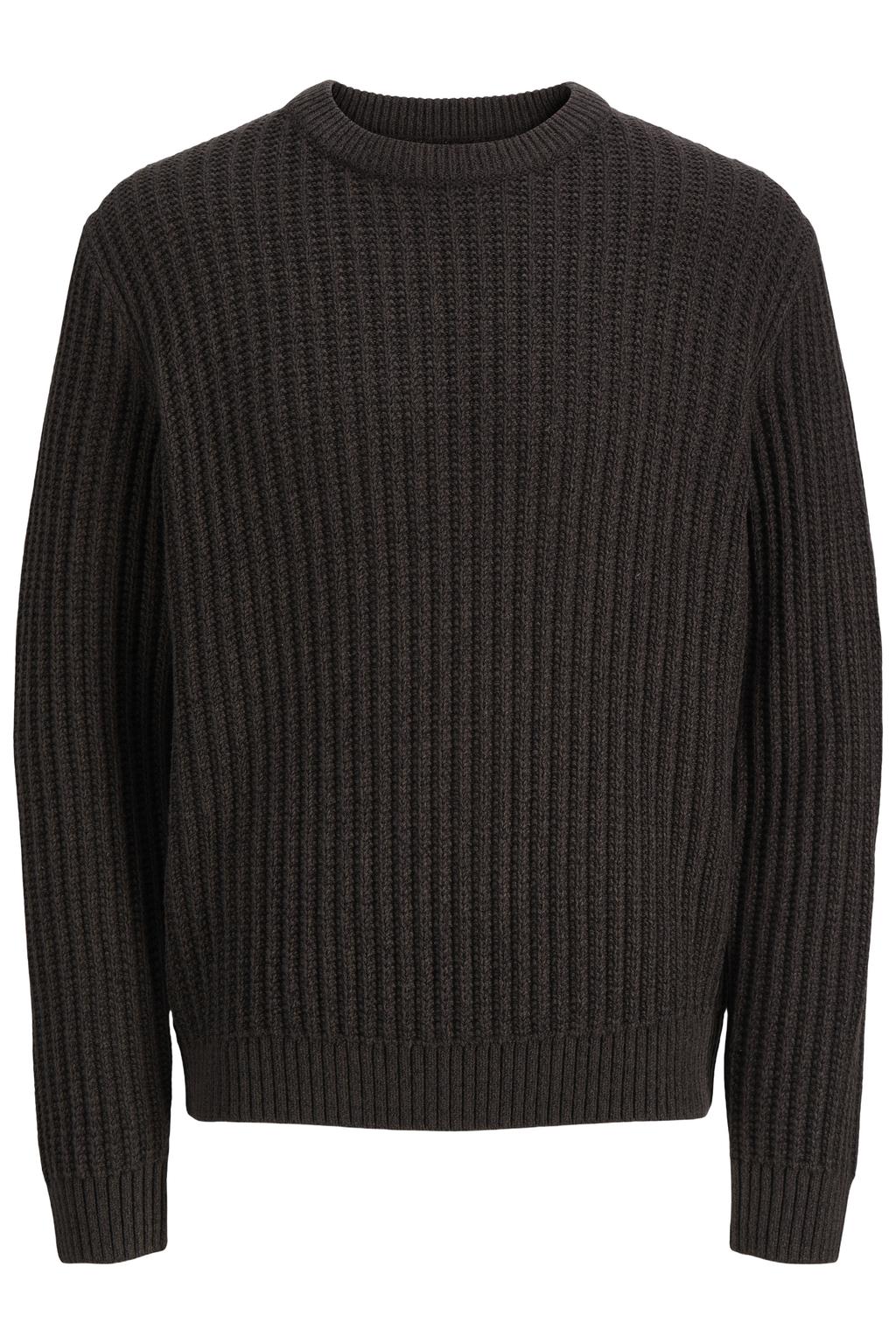 Donkerblauwe jongens JACK & JONES JUNIOR gebreide trui van acryl met effen, lange mouwen en ronde hals