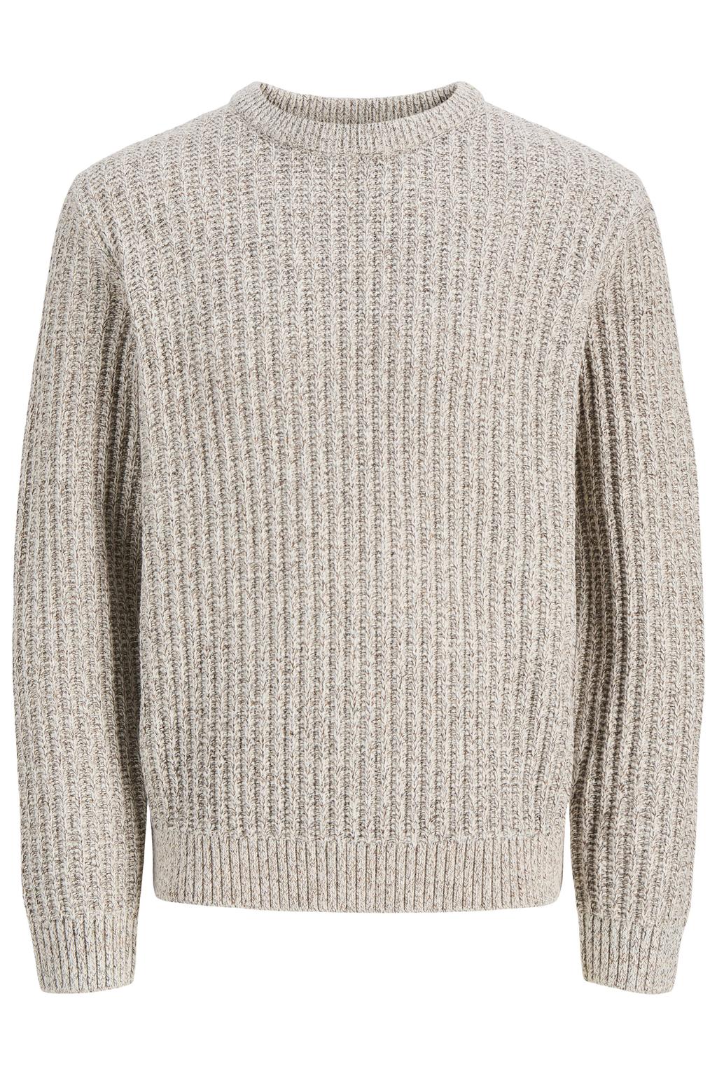 Beige jongens JACK & JONES JUNIOR gebreide trui van acryl met effen, lange mouwen en ronde hals