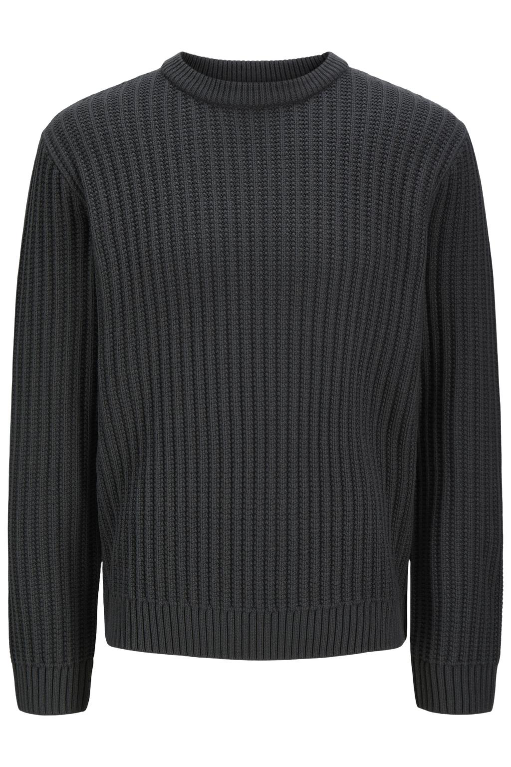 Antraciete jongens JACK & JONES JUNIOR gebreide trui van acryl met effen, lange mouwen en ronde hals