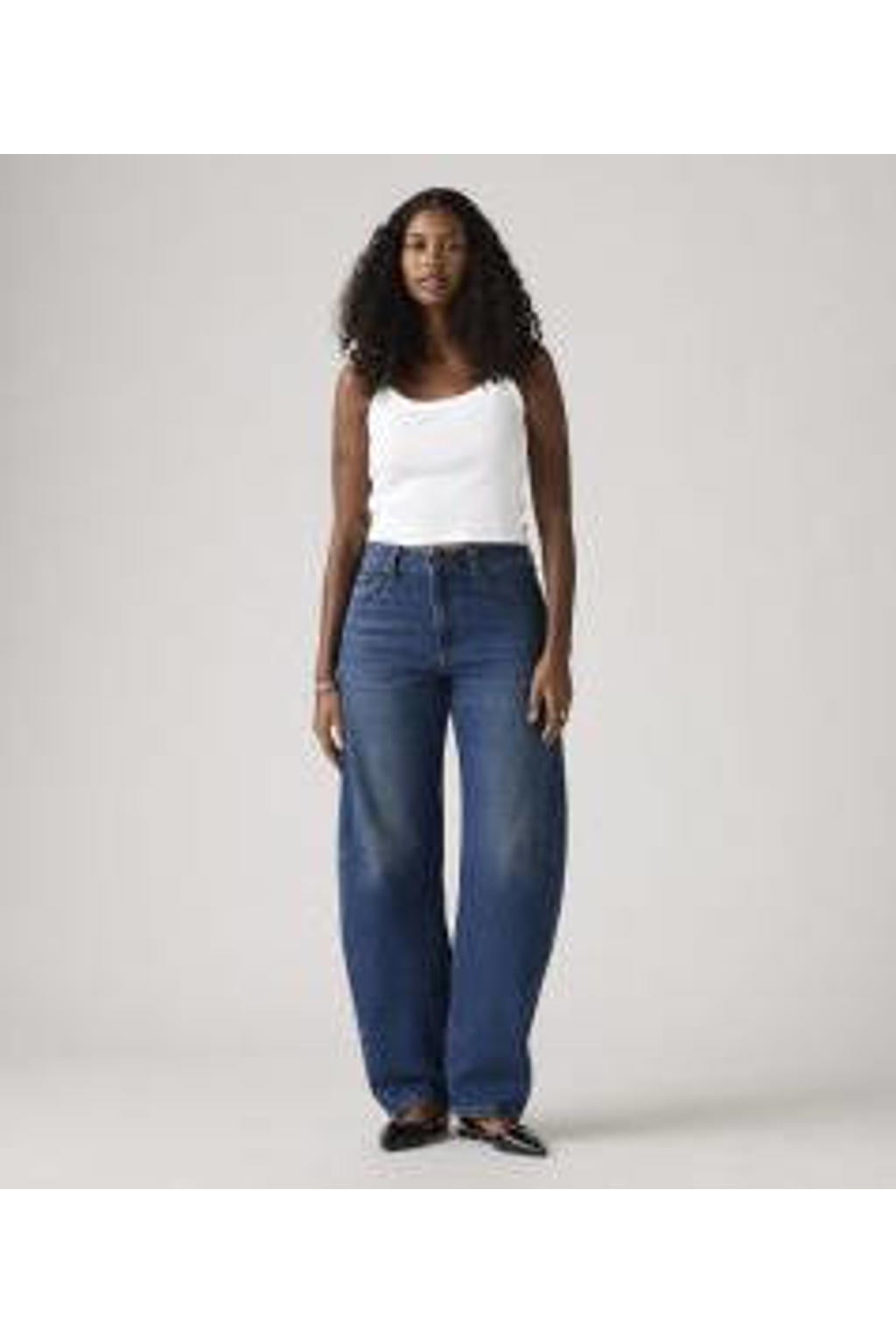 Dark blue denim dames Levi's DAD barrel jeans van denim met regular waist, rits- en knoopsluiting en effen