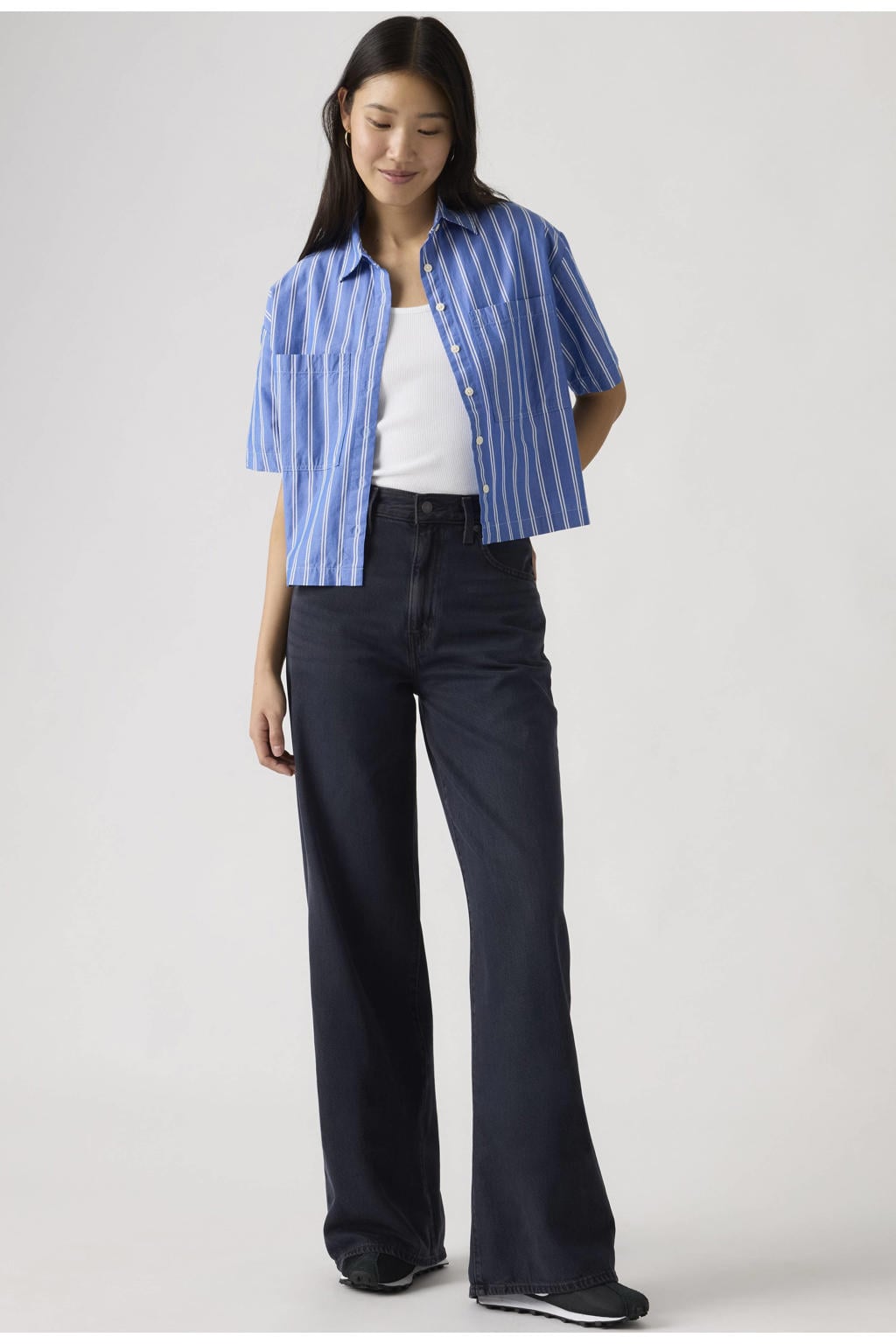 Black denim dames Levi's jeans van denim met high waist, rits- en knoopsluiting en effen