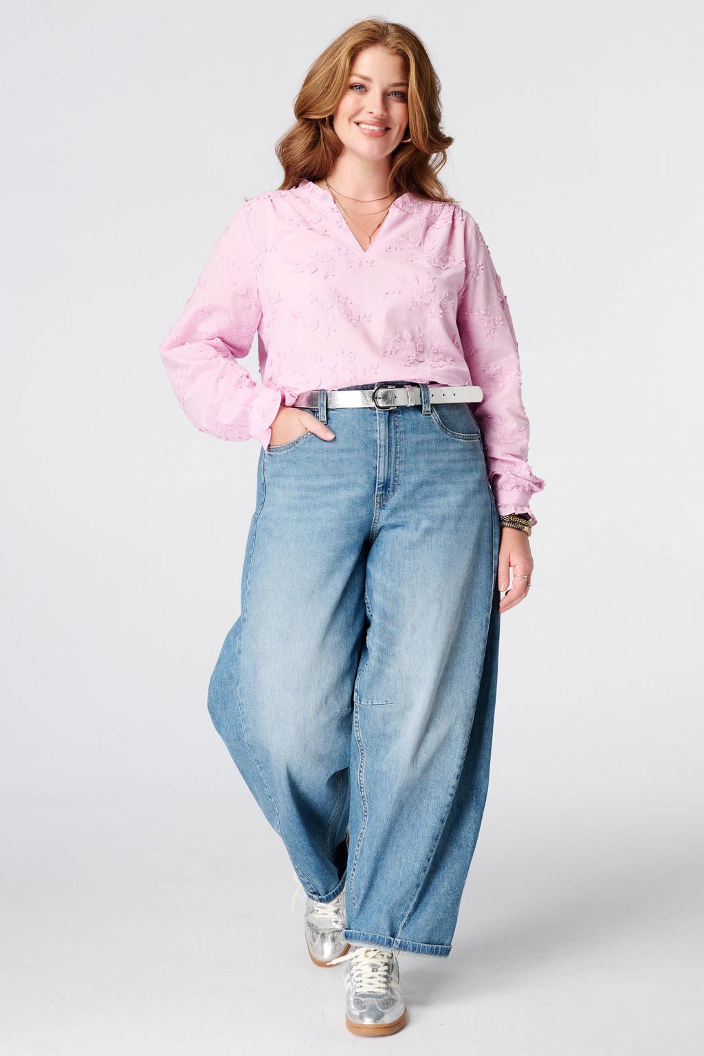 MS Mode top met borduursels Plus Size - roze