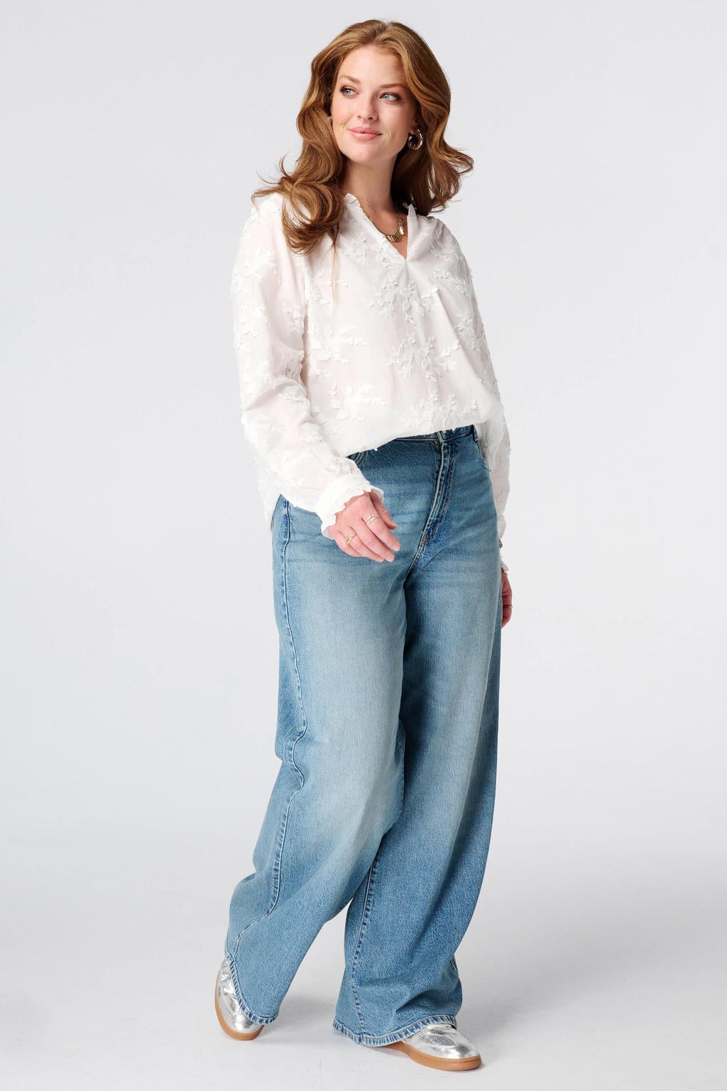 MS Mode top met borduursels Plus Size - ecru