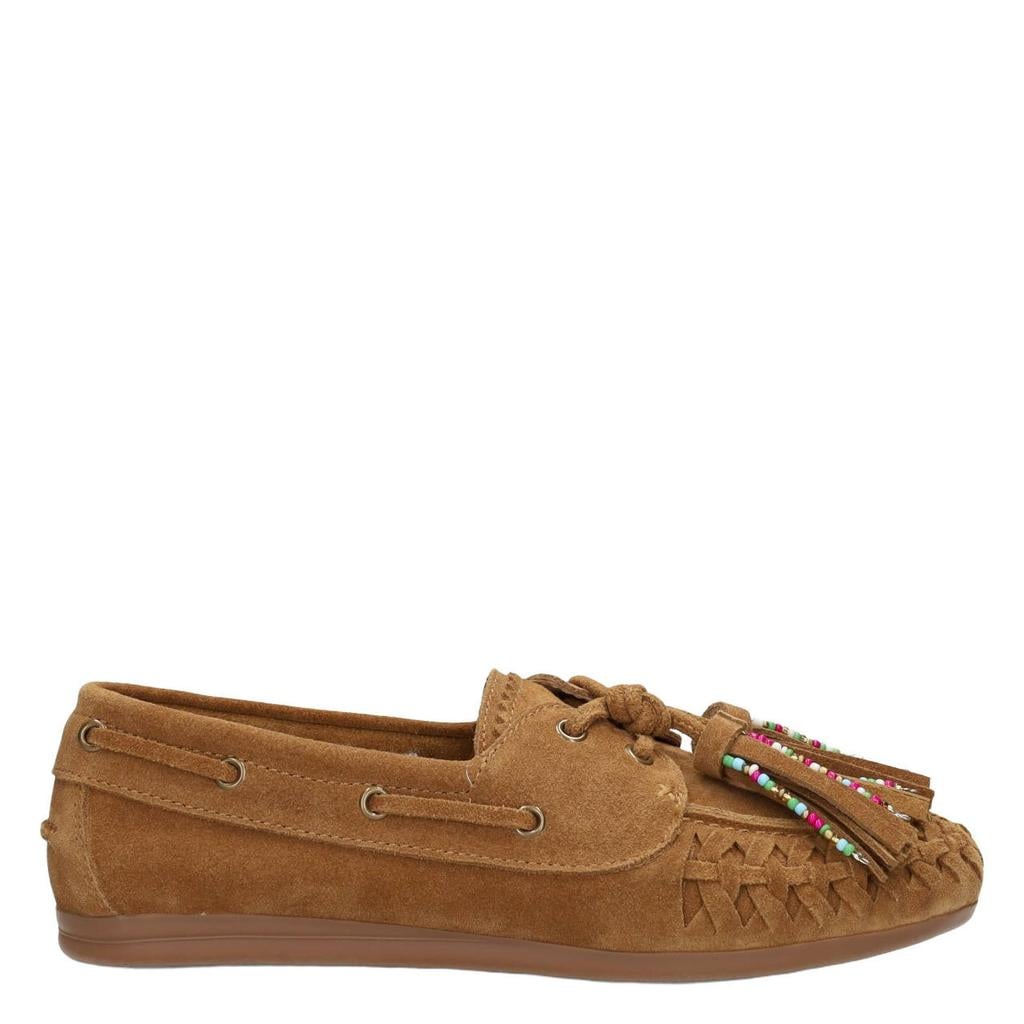 Cognackleurige dames Poelman Iris leren bootschoenen - van suède met veters