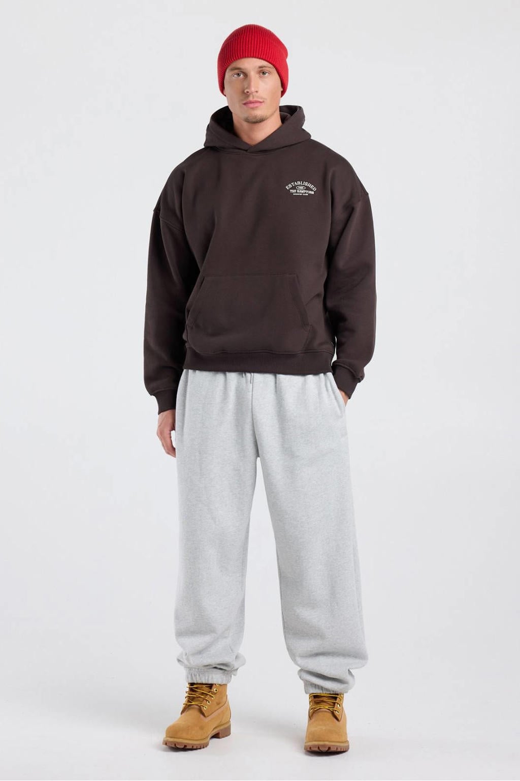 America Today boxy hoodie met backprint - bruin