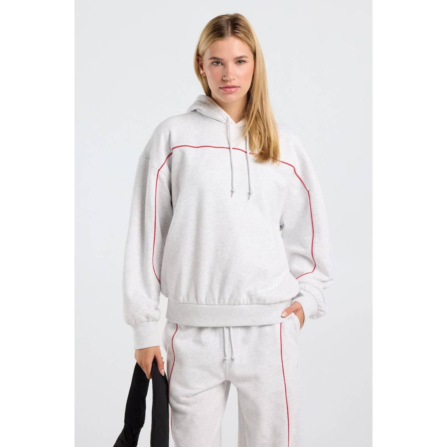 America Today gemêleerde hoodie lichtgrijs rood