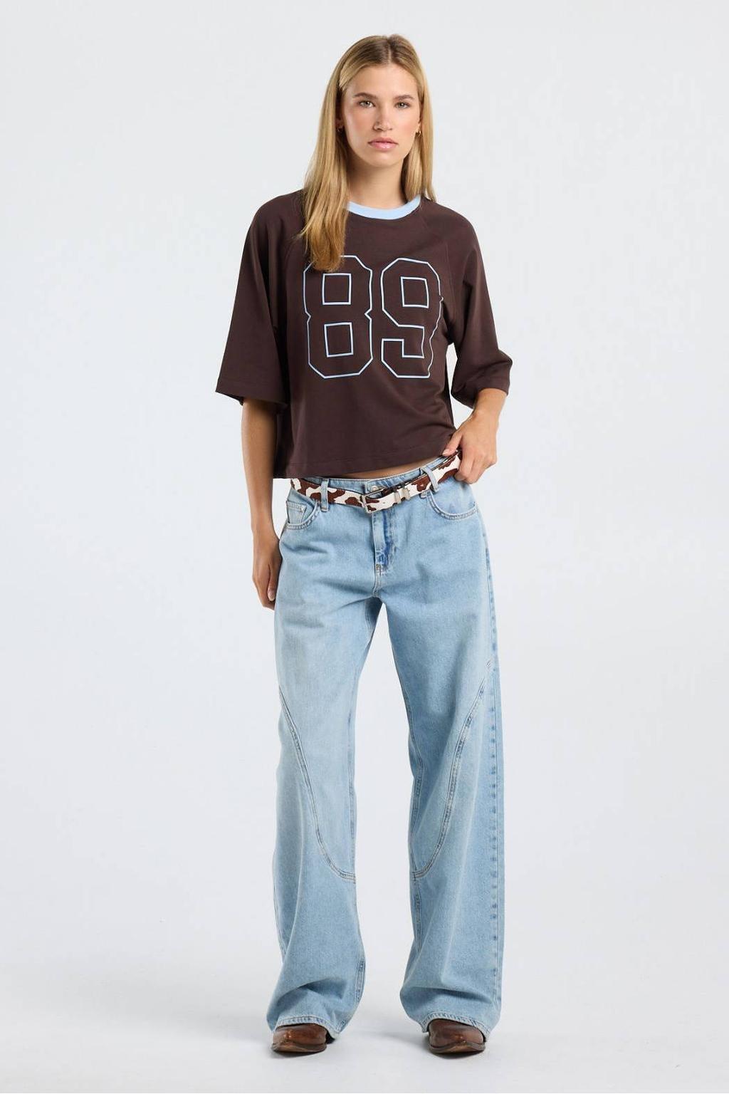 America Today oversized T-shirt met print - donkerbruin/lichtblauw