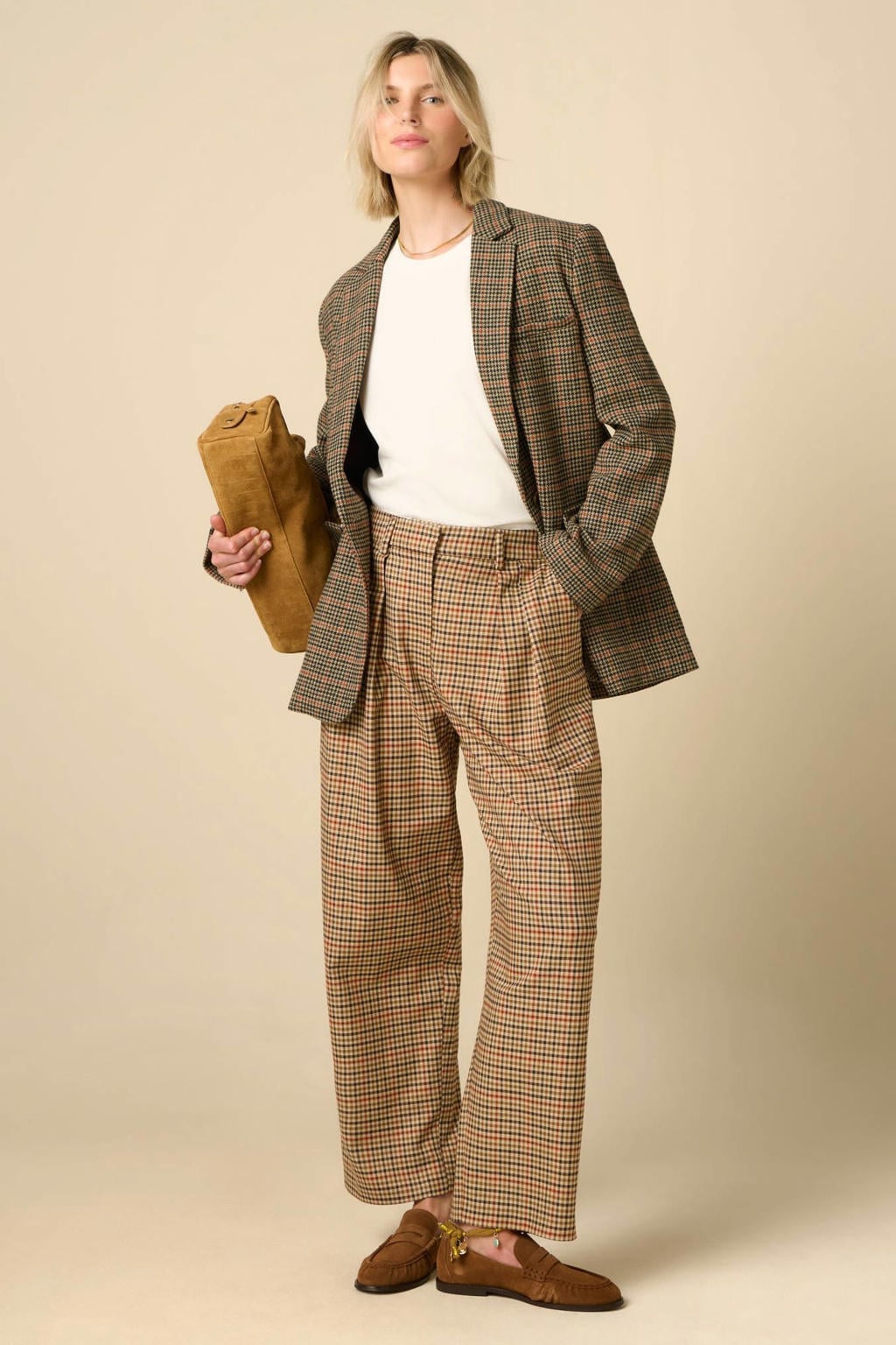 Sissy-Boy regular geruite blazer met wol - donkerbruin