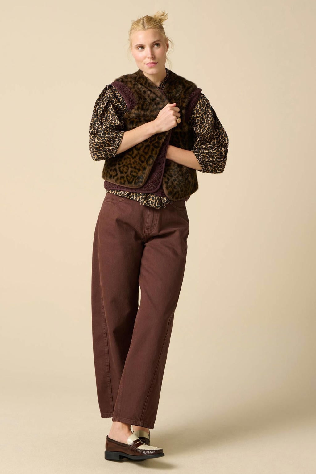 Sissy-Boy gilet met panterprint - donkerbruin