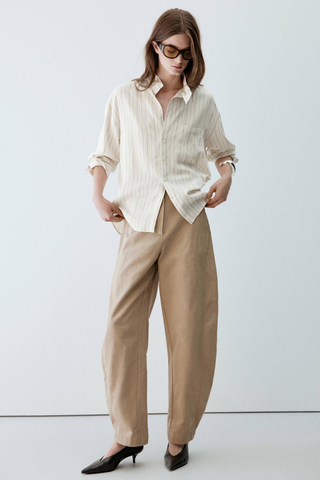 Mango gestreepte blouse - beige