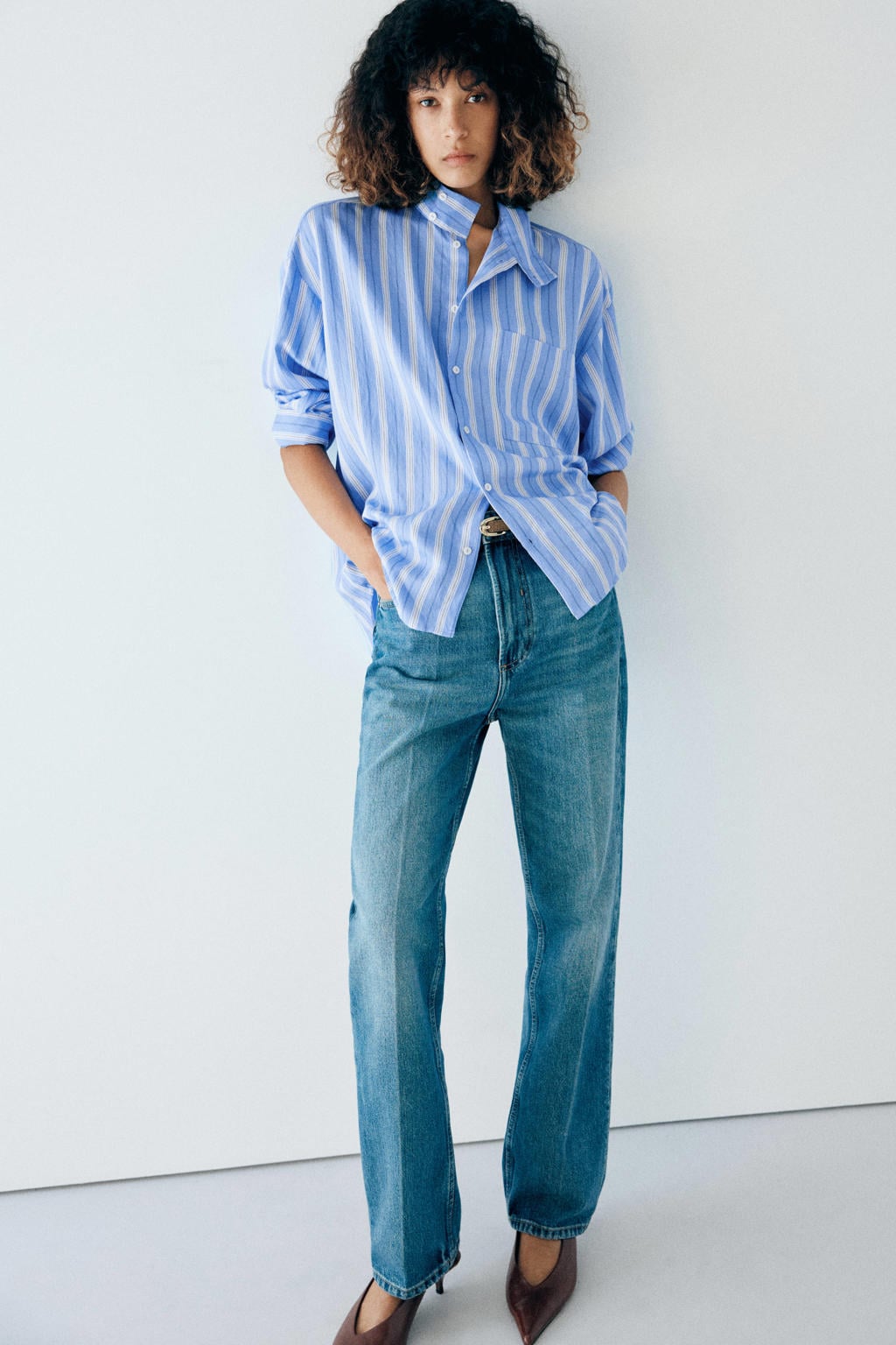 Mango blouse met krijtstreep - blauw/ecru