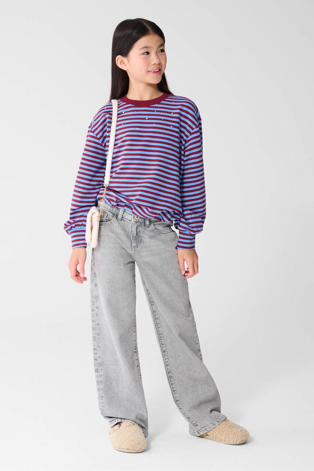 Shoeby oversized gestreepte sweater met strass-steentjes - blauw