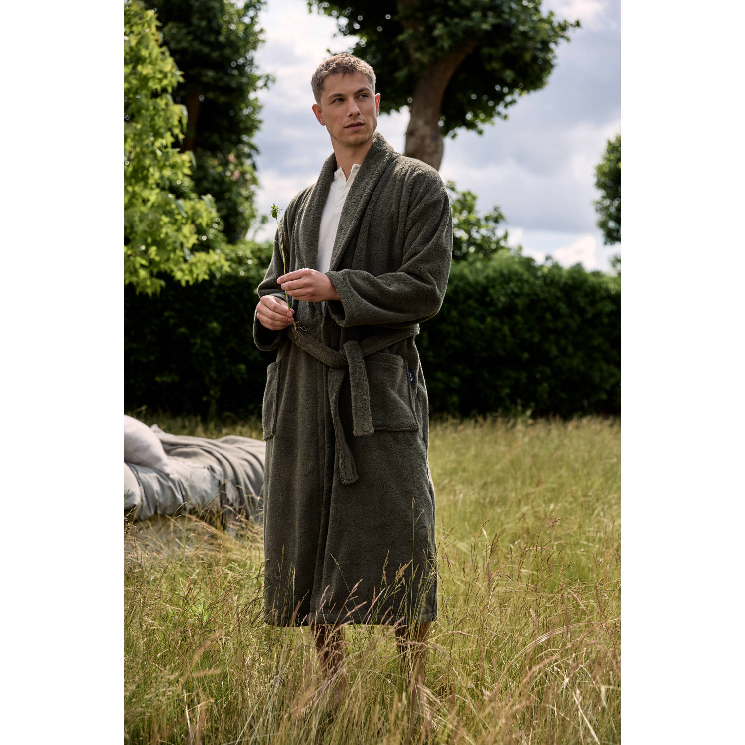 Vandyck unisex badstof badjas olijfgroen